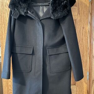 Ralph Lauren Black Pea Coat with Faux Fur Collar